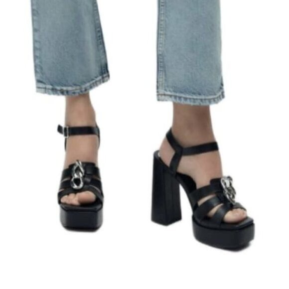 ZARA STRAPPY PLATFORM HEEL SANDALS SIZE 9US Black | 3345/910 - Picture 4 of 14